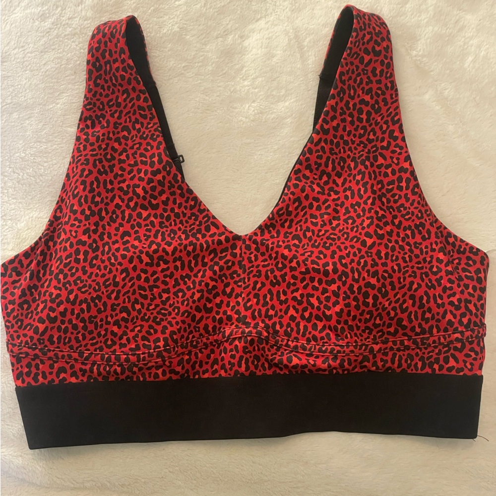 Fabletics Sports Bra All Day Every Day Bra Red Leopard